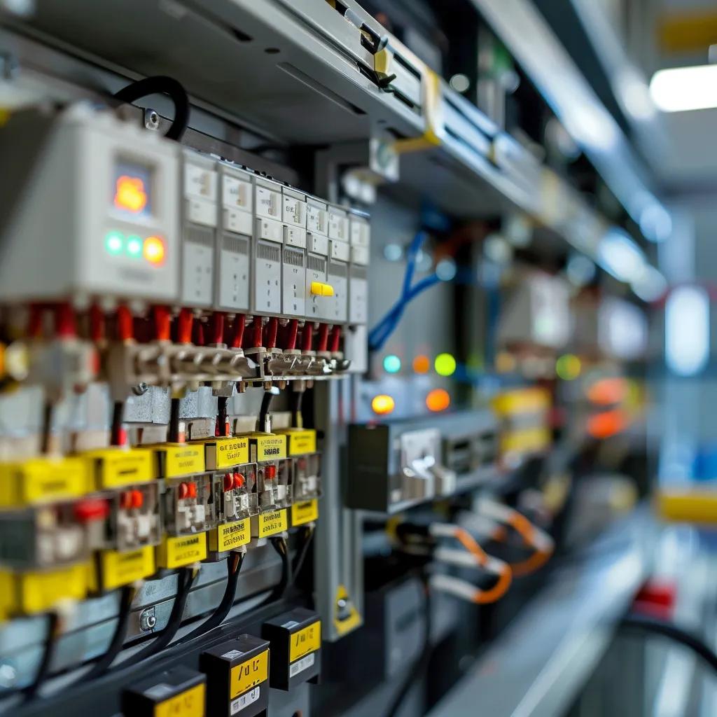 Surge protection devices installed in a commercial electrical panel, emphasizing their role in business continuity