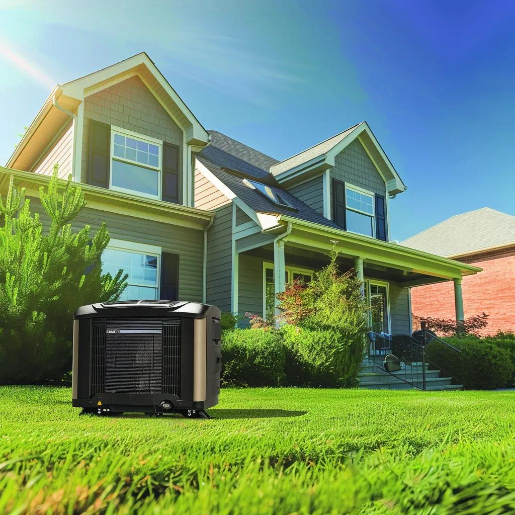 Residential generator in a backyard, symbolizing reliable home power solutions