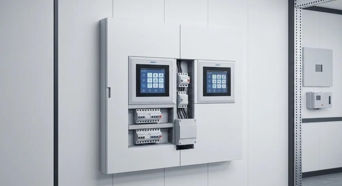 Modern commercial electrical panel showcasing advanced features in a professional installation setting