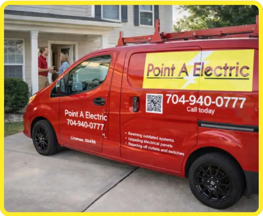 Point A Electric branded service van parked in a residential driveway