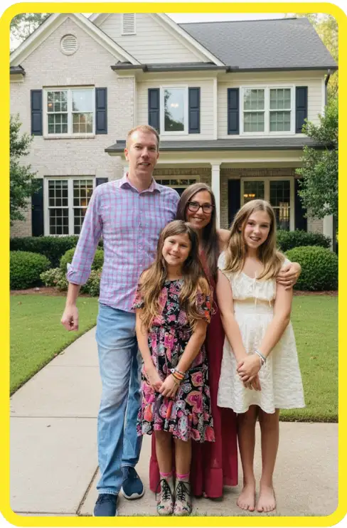 Point A Electric owner standing with his family outside a residential home