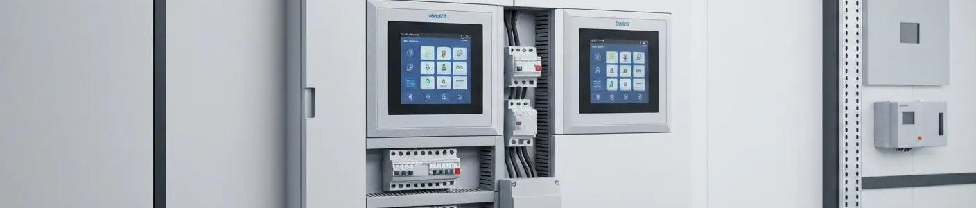 Modern commercial electrical panel showcasing advanced features in a professional installation setting